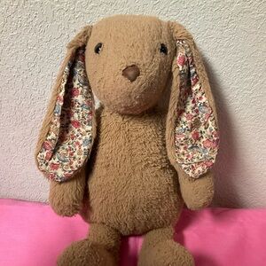 Brown Restored Lop Eared Plush Bunny Rabbit with Floral Ears & Feet